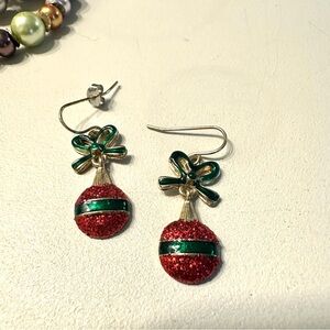 Festive Red and Green Bow Earrings